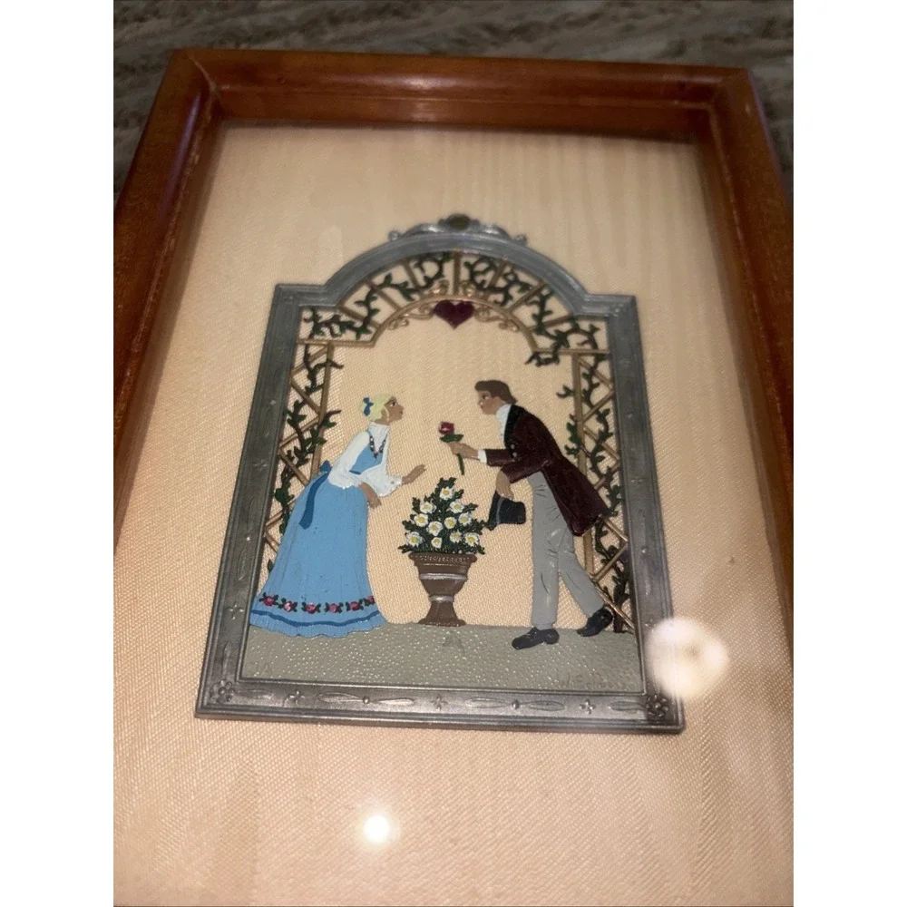 Wilhelm Schweizer German Pewter  Hand Painted Wall Plaque Rose For You Framed